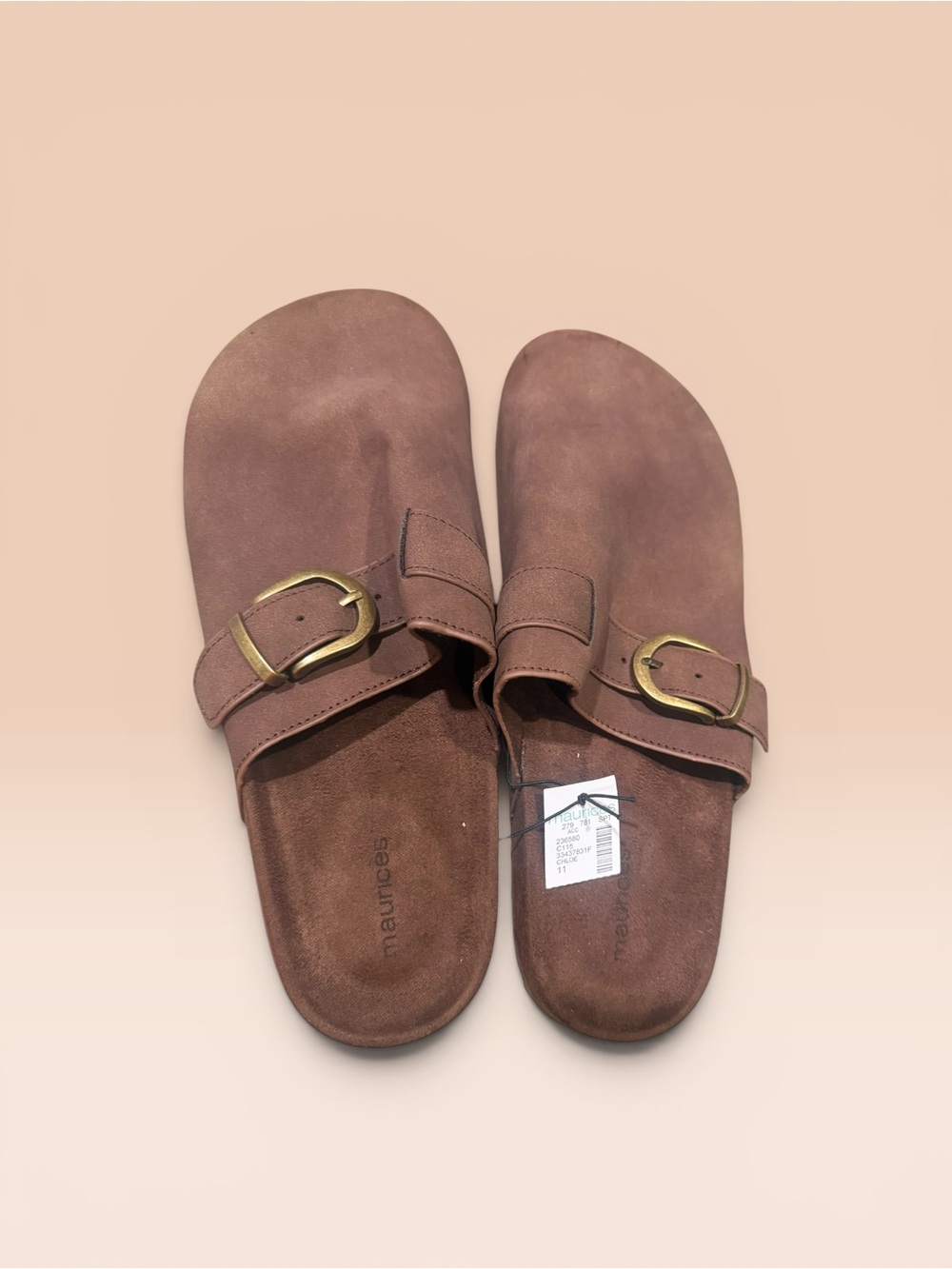 Maurices Brown Suede Slide Loafers with Gold Buckle